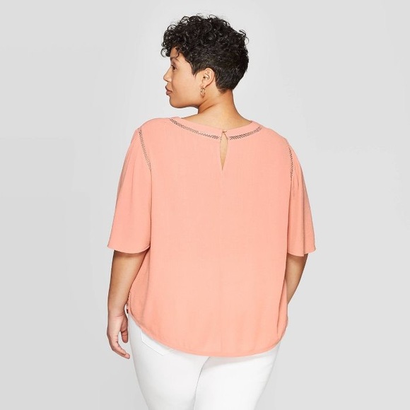 Ava & Viv crochet short sleeve crew neck blouse - Picture 2 of 2